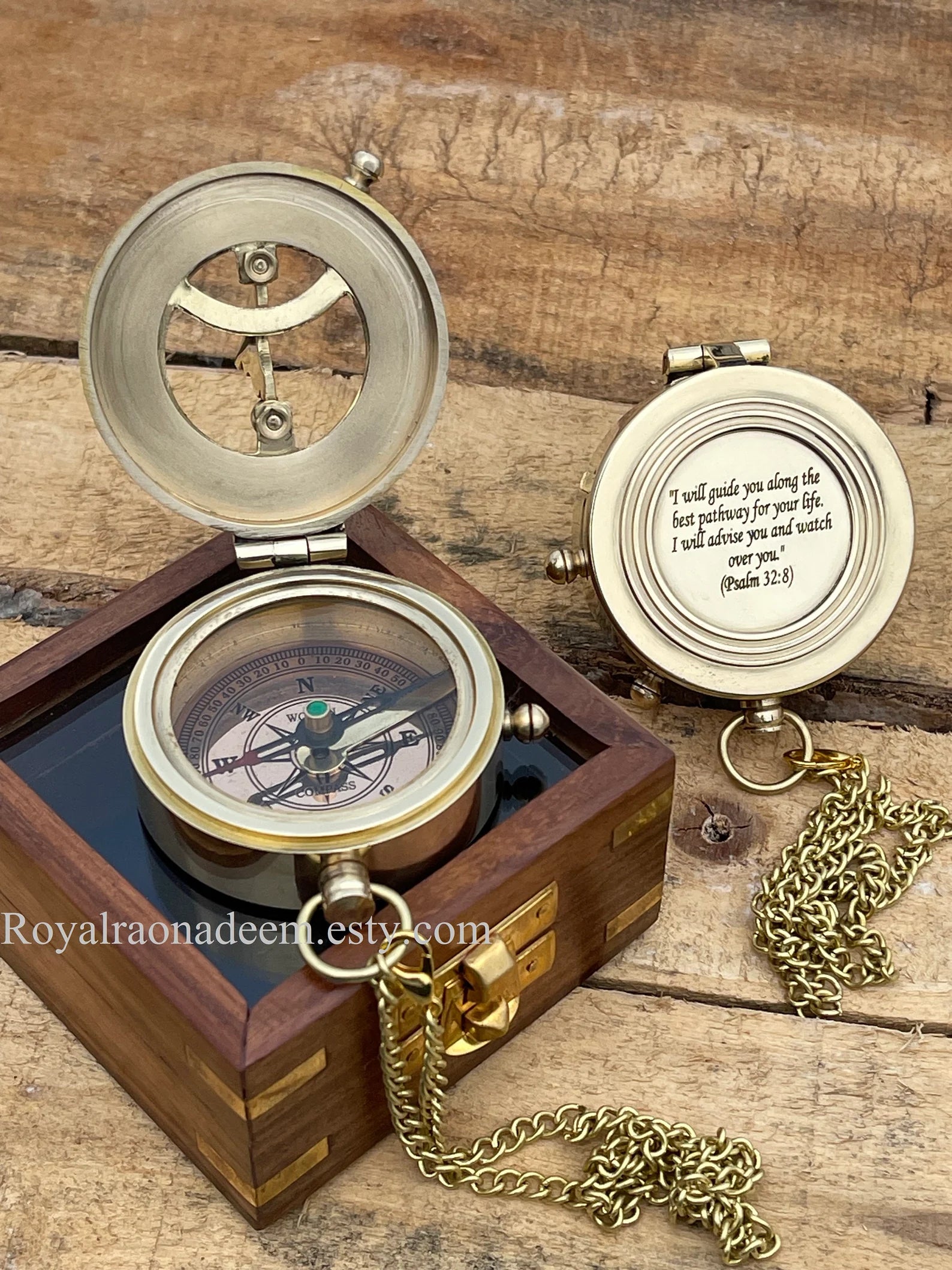 Personalized Sundial Compass, Custom Engraved Working Brass Compass Gift for Men, Anniversary Gift for Him, Christmas Gift, Son gift for dad