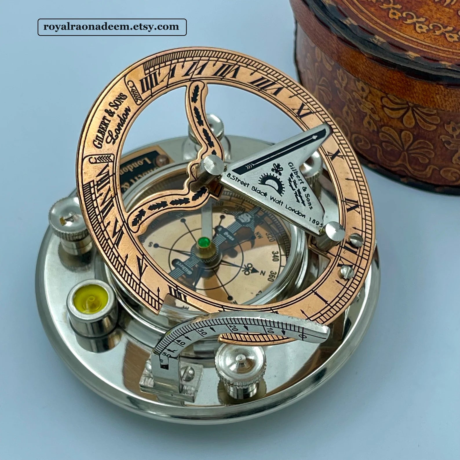 Personalized Silver Compass, Custom Engraved Working Sundial compass, Christmas gift, Baptism gift, First son Communion husband wedding gift