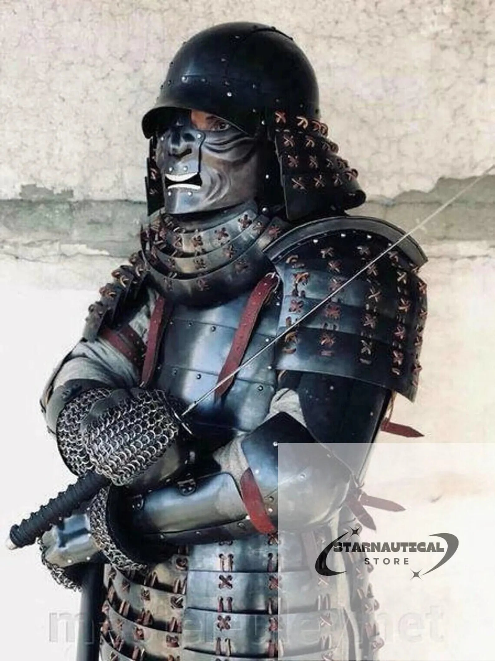 Japanese Old Vintage Samurai Kabuto Helmet dragon helmet with a mask- Genji Tsushima Medieval Costume Knight Suit | Halloween Party Costume