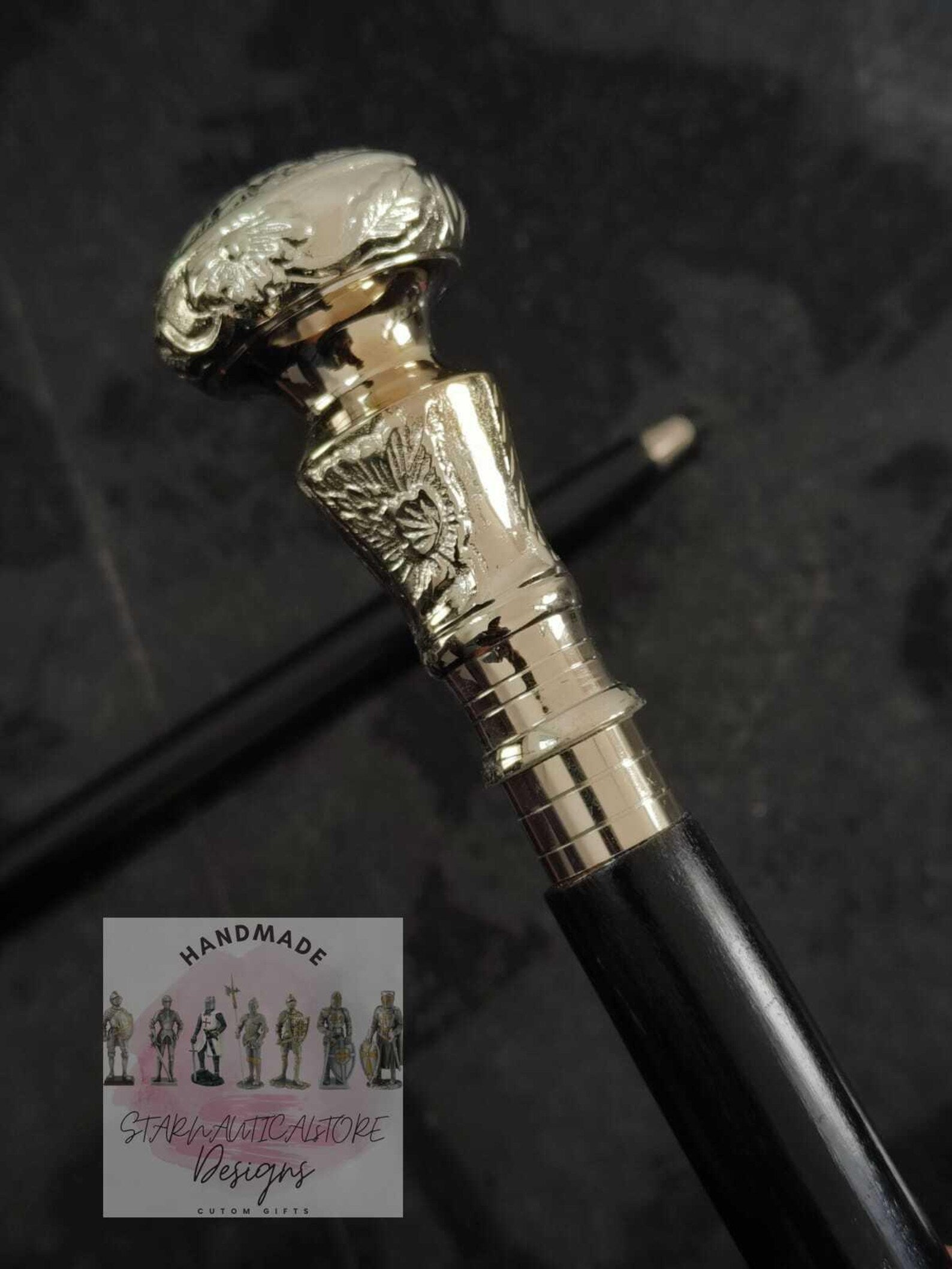 Vintage Solid Brass Antique Walking Cane Wooden Walking Stick Brass Handle Knob Gift