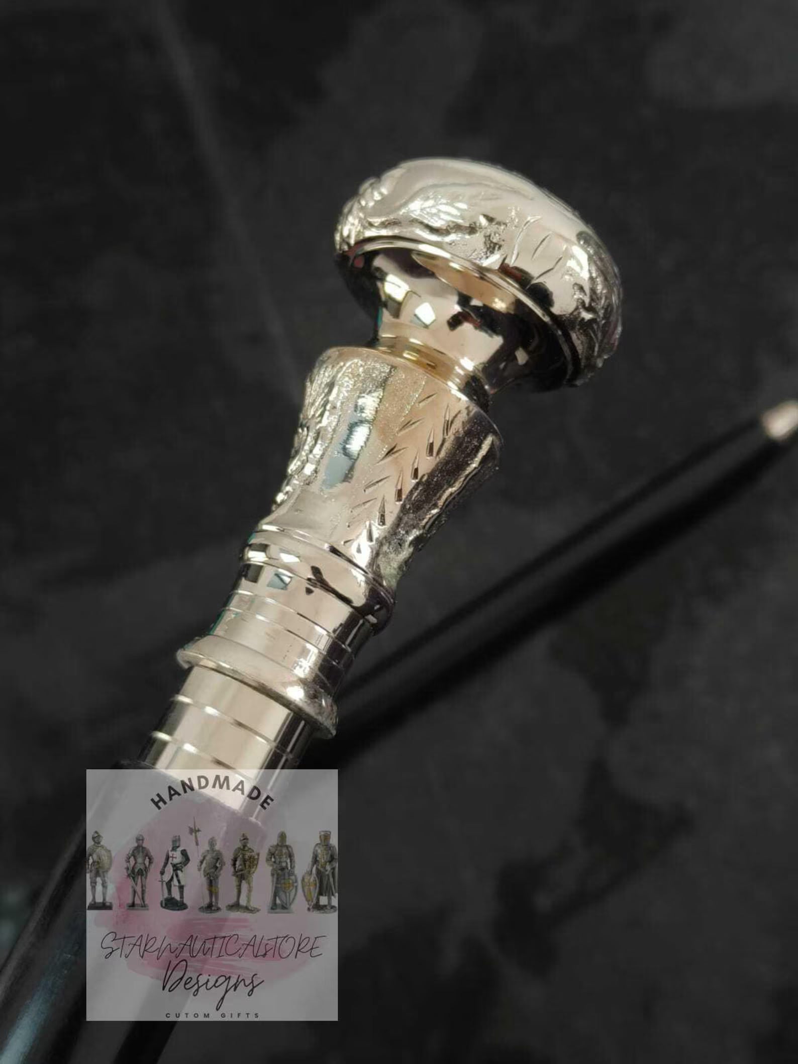 Vintage Solid Brass Antique Walking Cane Wooden Walking Stick Brass Handle Knob Gift