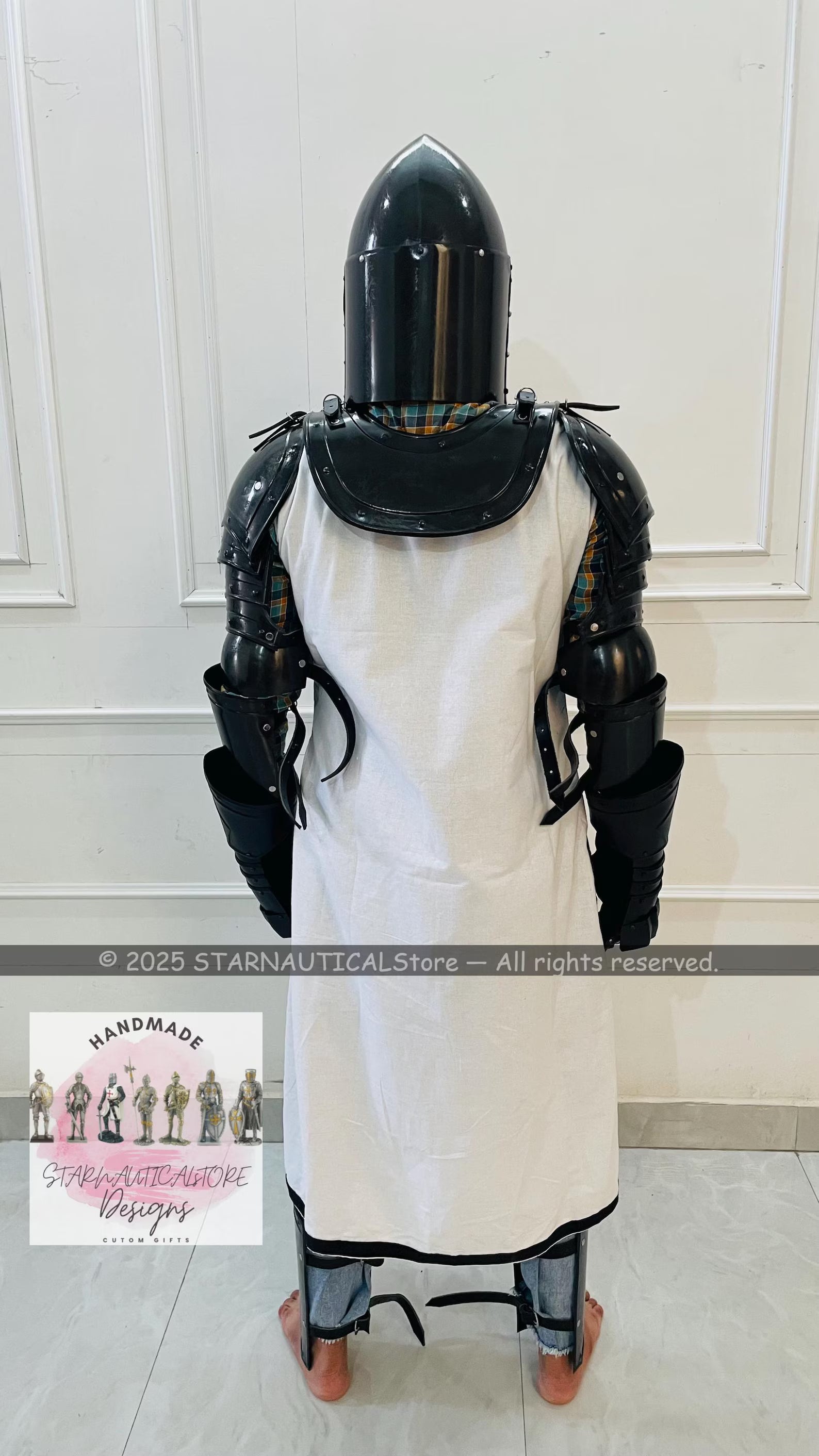 Medieval Black Cross Crusader Templar Armor | Knight Warrior Cosplay LARP Costume | Fantasy Black Templar Fully Wearable Armor Halloween