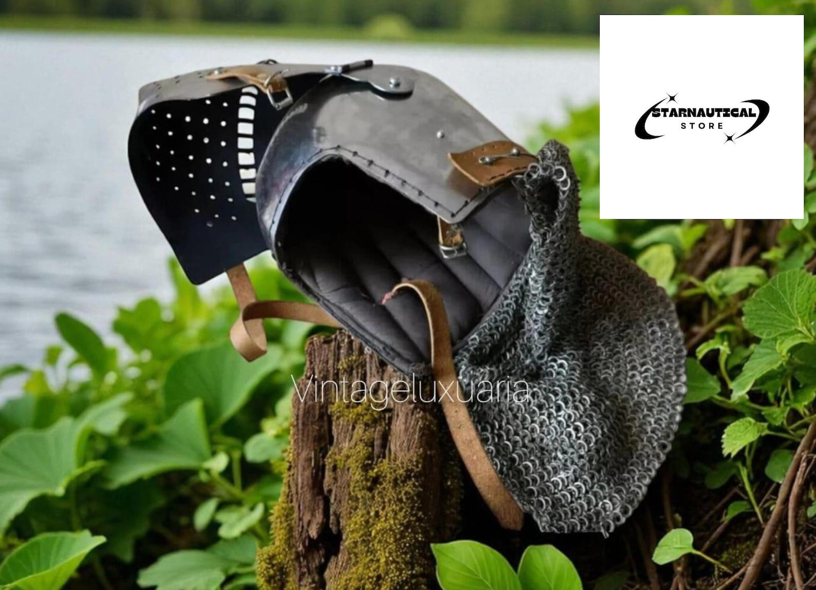 Medieval Bascinet Houndskull Helmet – Hand-Forged Steel Knight Helmet with Chainmail & Leather Straps – LARP, SCA, Reenactment Gift Armor